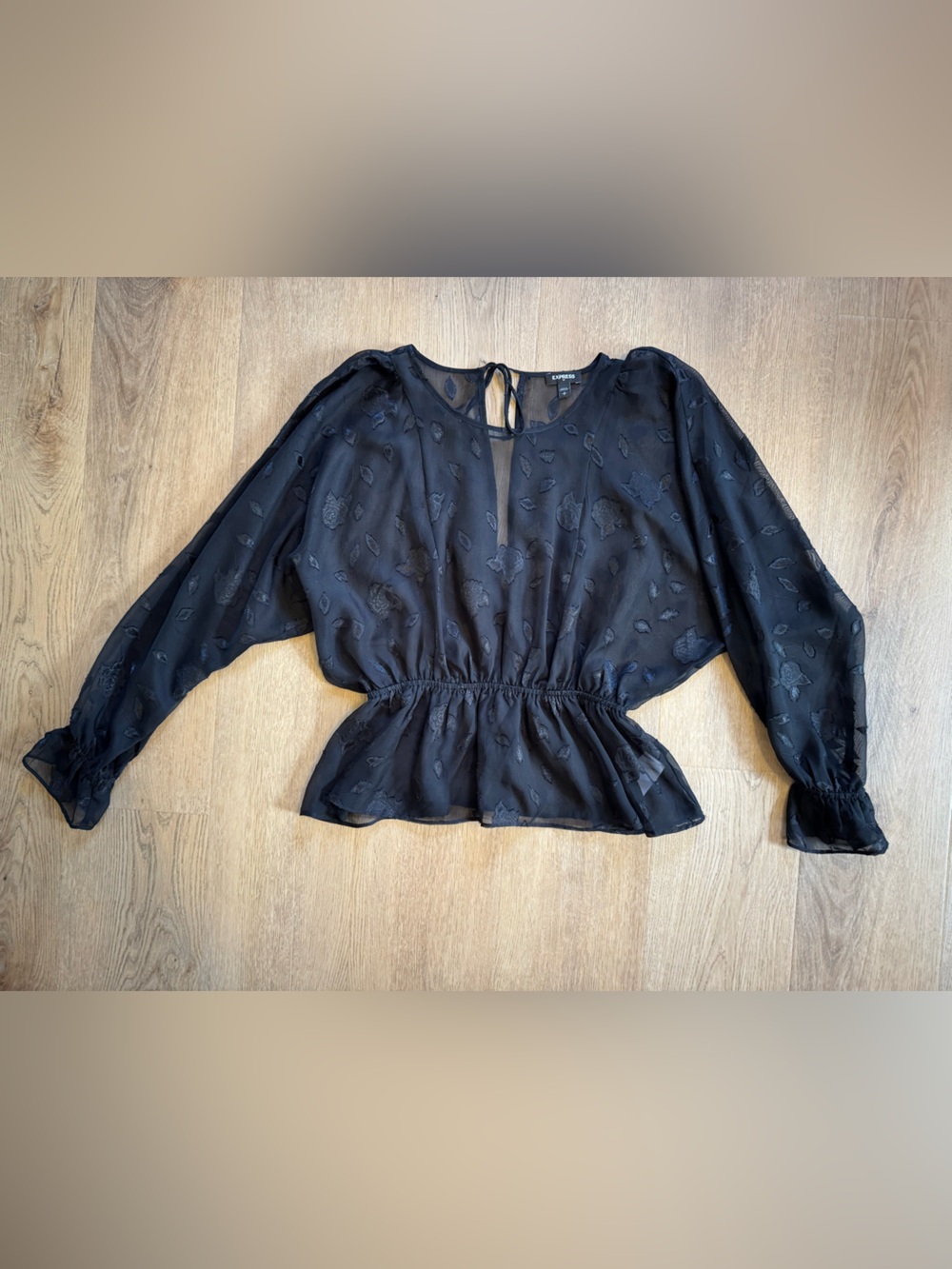 Express Black Floral Sheer Peplum Blouse